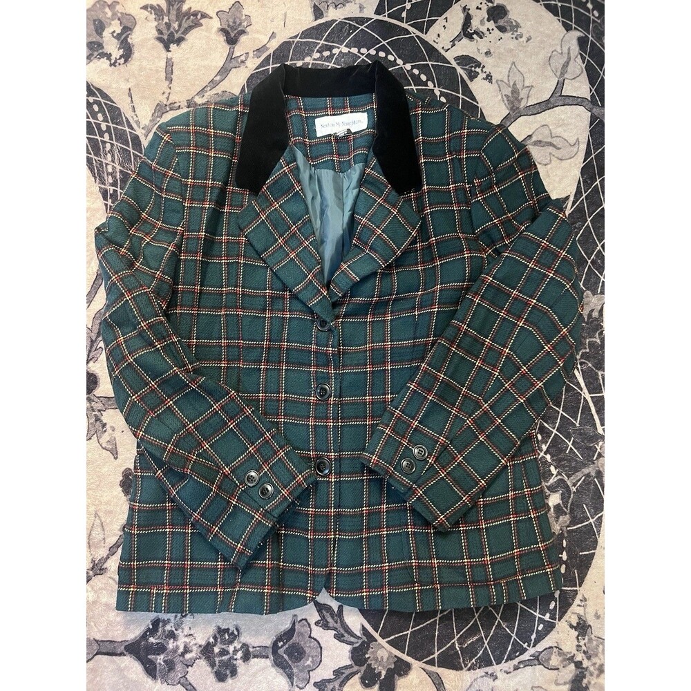 Norton McNaughton Green Plaid Blazer Size 12 Women's Button Front